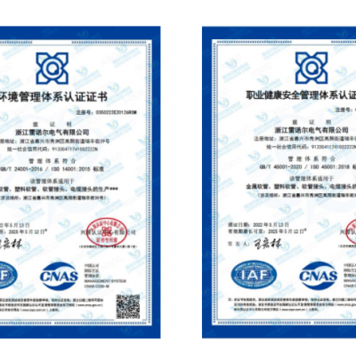 雷諾爾電氣順利通過ISO14001和ISO45001環(huán)境、安全管理體系認證